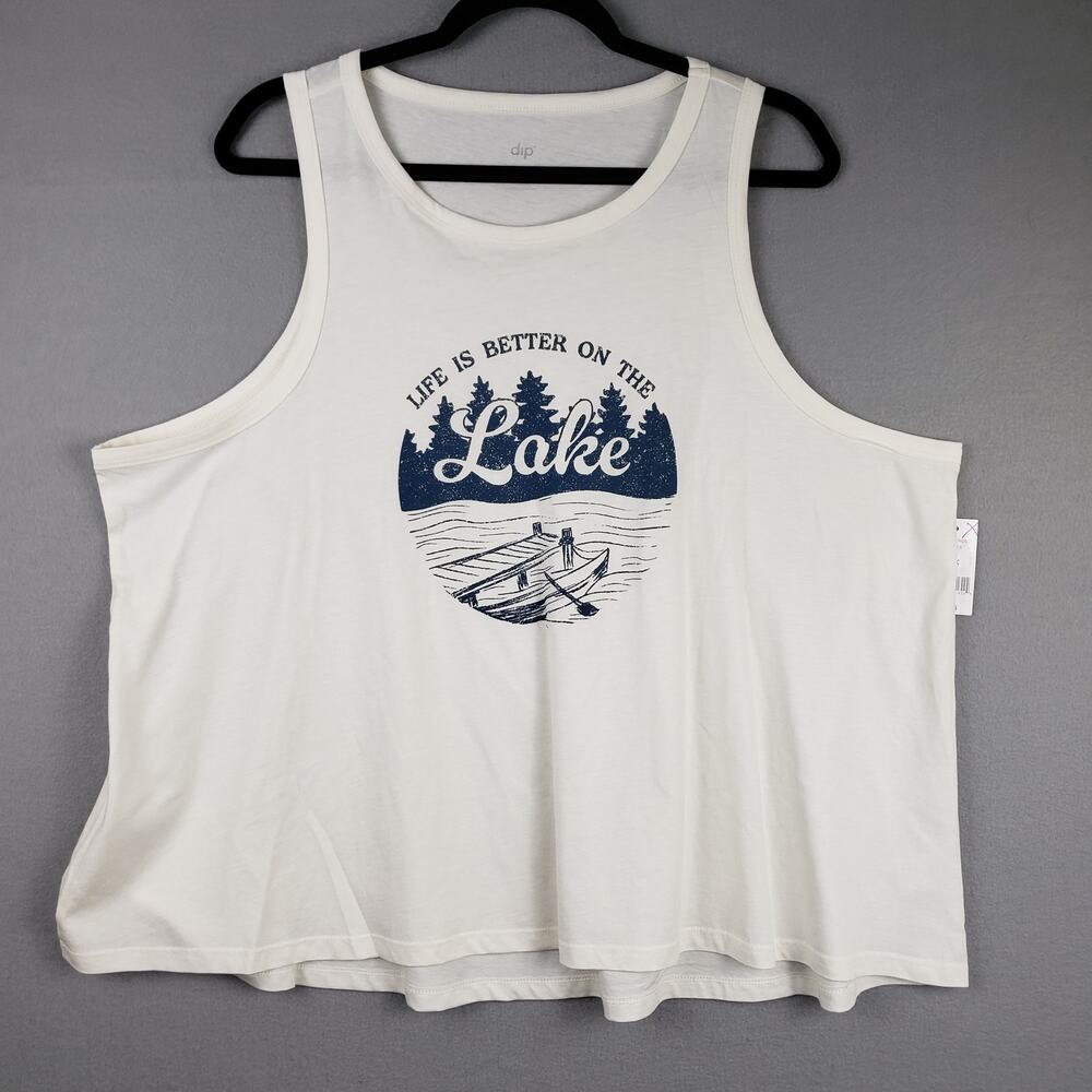 Plus Size 2X Life's Better On The Lake Graphic Tank White Cabincore Granola Girl